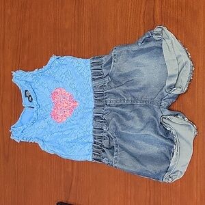 Limited too romper onsie with pockets blue lace embroidered pink heart fancy